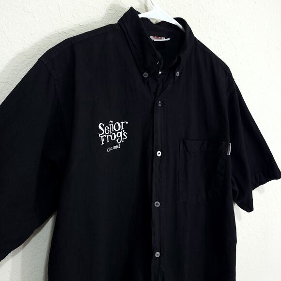 Senor Frogs Mens Shirt Size Medium Black Button Front Short Sleeves Cott… - Picture 11 of 14